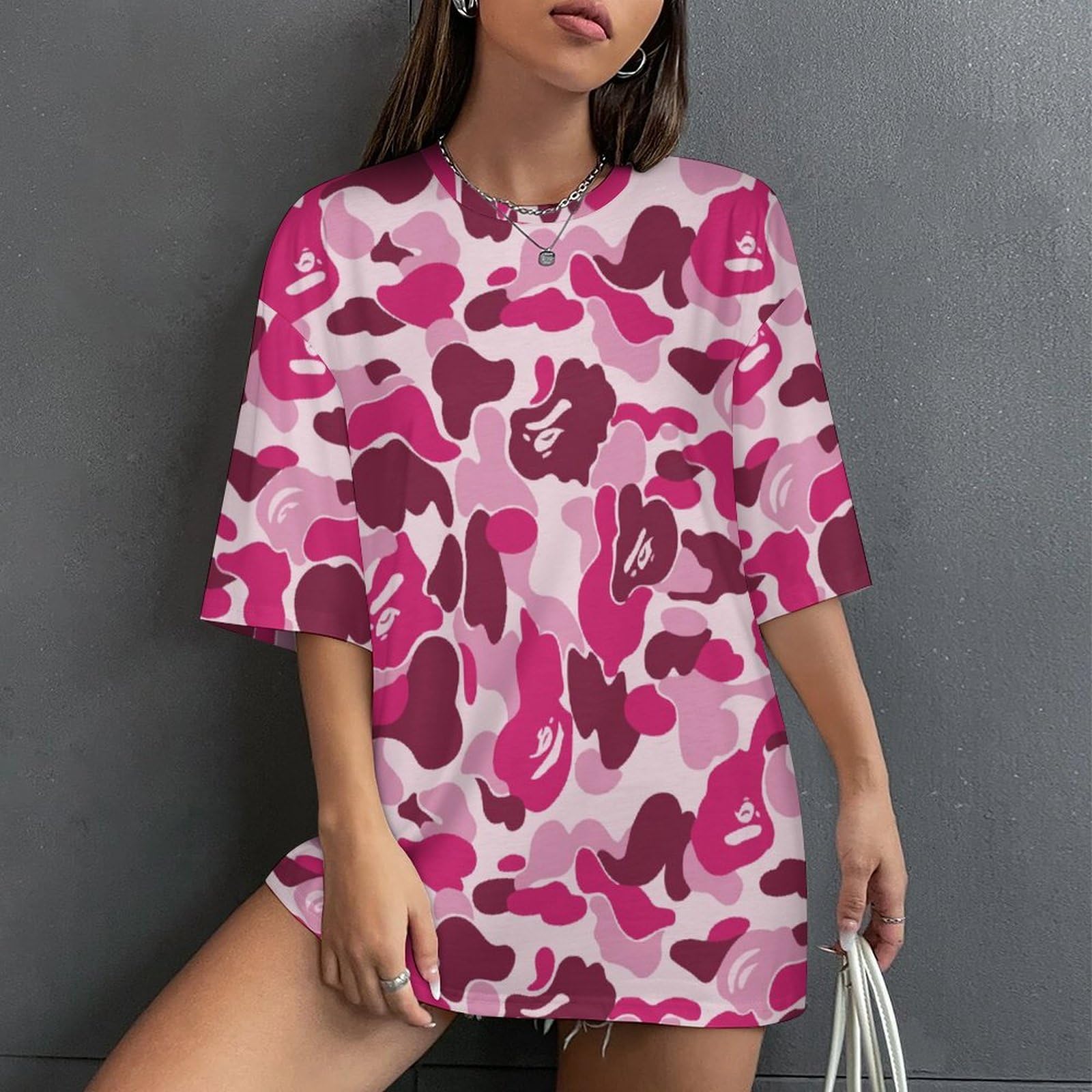 Amazon.co.jp: 半袖 Tシャツ ピンク 迷彩柄 レディース 夏服 七分袖